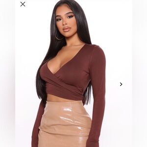 Fashion Nova Deep Brown Wrap Crop Top